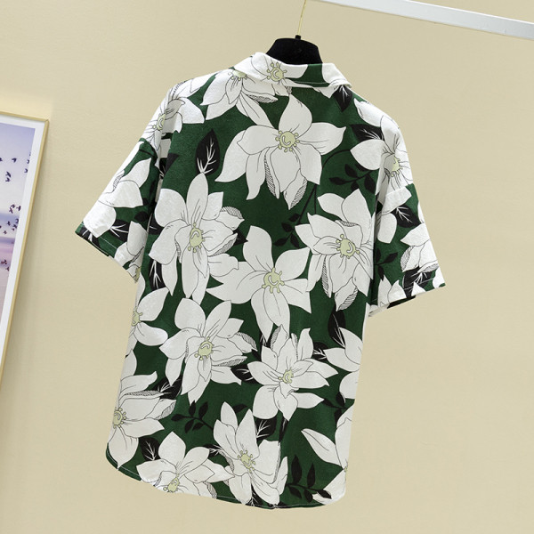 Plata modeļa sieviešu krekls ar īsām piedurknēm un ziedu motīviem