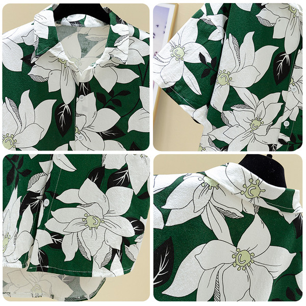 Plata modeļa sieviešu krekls ar īsām piedurknēm un ziedu motīviem