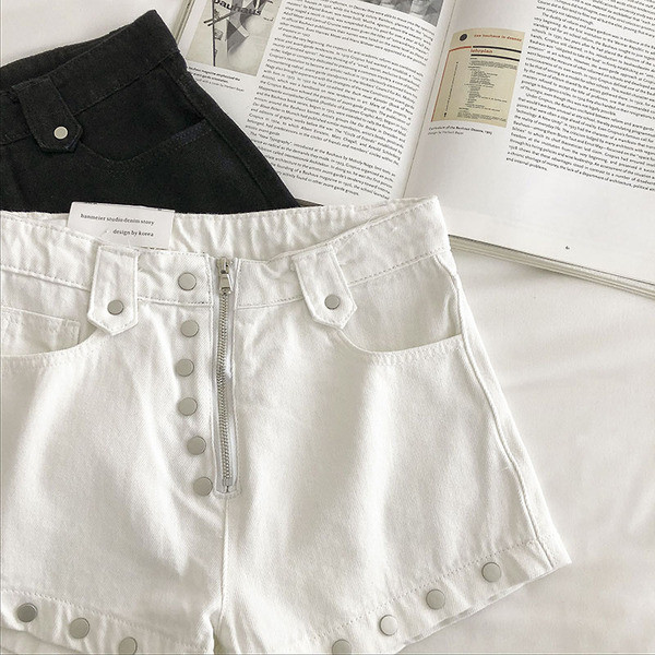 Női rövid farmer cipzárral és magas derékkal