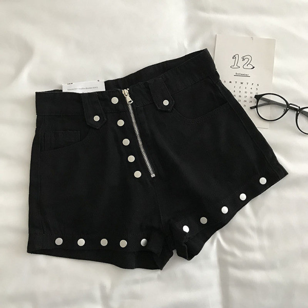 Női rövid farmer cipzárral és magas derékkal