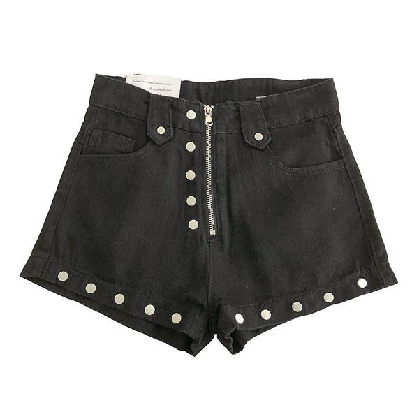 Női rövid farmer cipzárral és magas derékkal