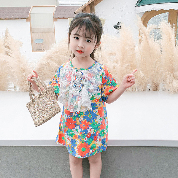 Rochie pentru copii cu imprimeu floral si dantela