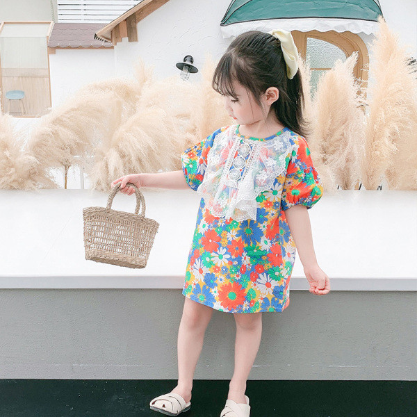 Rochie pentru copii cu imprimeu floral si dantela