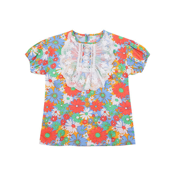 Rochie pentru copii cu imprimeu floral si dantela