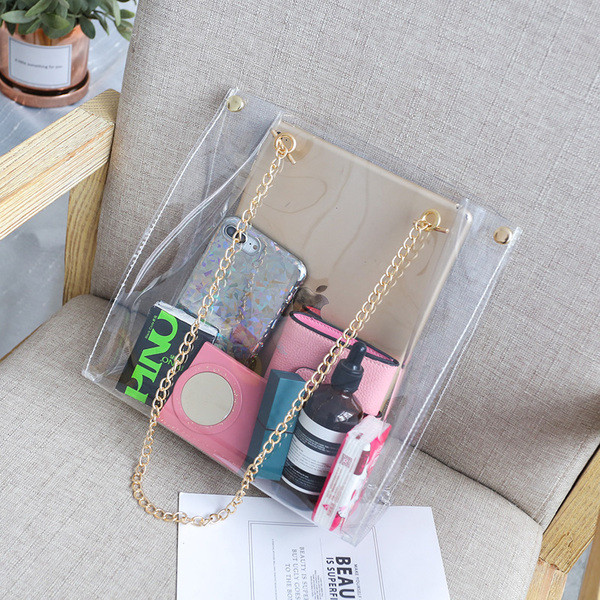 Läbipaistev metallist sangaga naistekott