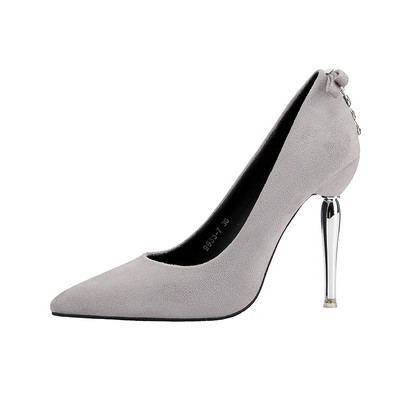 Pantofi de dama eleganti cu toc metalic si element de piatra