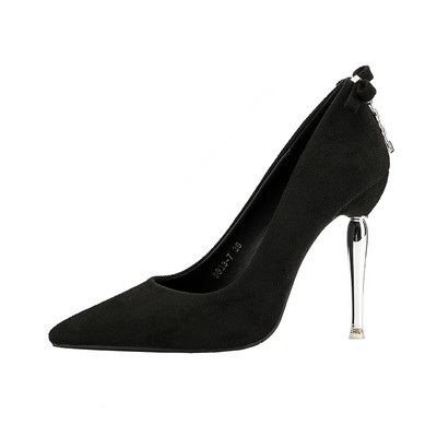 Pantofi de dama eleganti cu toc metalic si element de piatra