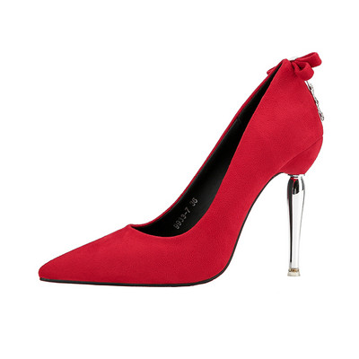 Pantofi de dama eleganti cu toc metalic si element de piatra