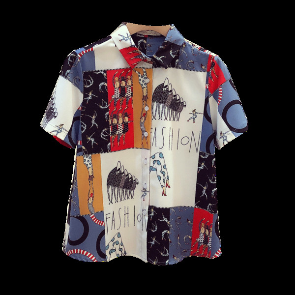 Sieviešu krāsains krekls ar klasisku apkakli un īsām piedurknēm