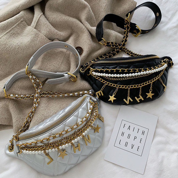 Stilīga sieviešu plecu soma ar dekoratīvām pērlēm