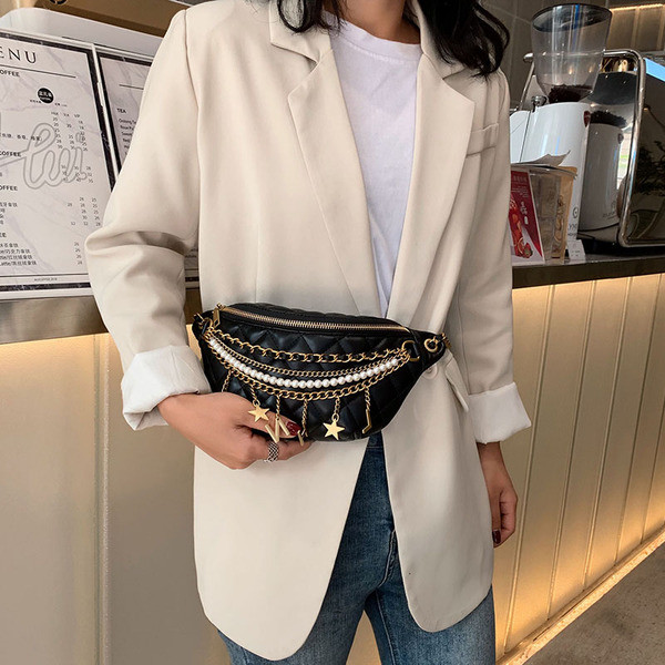 Stilīga sieviešu plecu soma ar dekoratīvām pērlēm