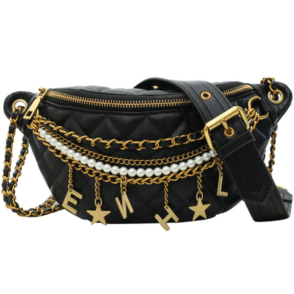 Stilīga sieviešu plecu soma ar dekoratīvām pērlēm