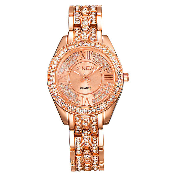 Moderns sieviešu pulkstenis ar dekoratīviem akmeņiem