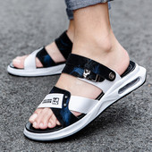 Modernas vīriešu čības ar krāsainu rakstu uz lapām un gaisa kameru