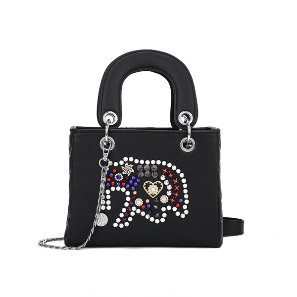 Stílusos női fekete kövekkel díszített táska