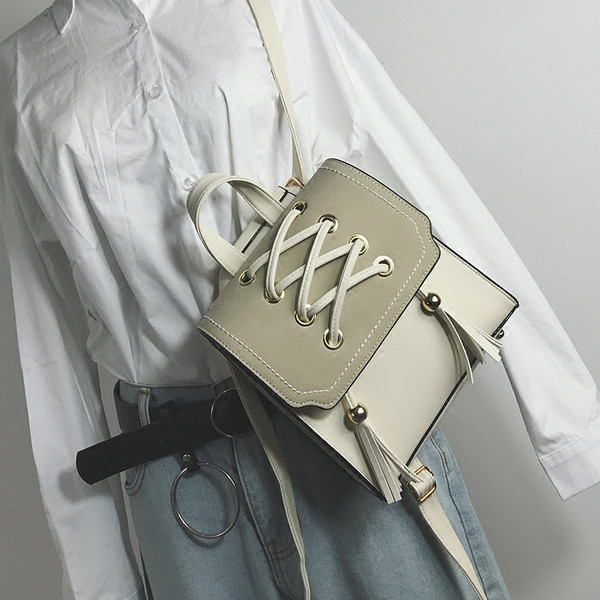 Sieviešu moderna eko-ādas mugursoma ar šņorēm