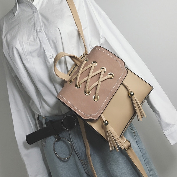 Sieviešu moderna eko-ādas mugursoma ar šņorēm