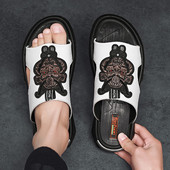 Papuci casual barbatesti din piele ecologica cu broderie