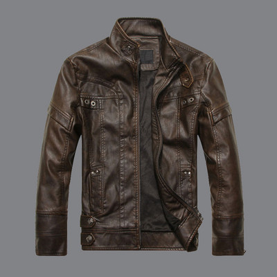 Ανδρικό μπουφάν φθινοπώρου-χειμώνα από οικολογικό δέρμα σε τρία μοντέλα - καφέ, σκούρο καφέ, μαύρο χρώμα