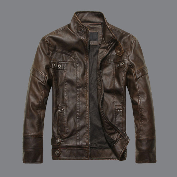 Ανδρικό μπουφάν φθινοπώρου-χειμώνα από οικολογικό δέρμα σε τρία μοντέλα - καφέ, σκούρο καφέ, μαύρο χρώμα