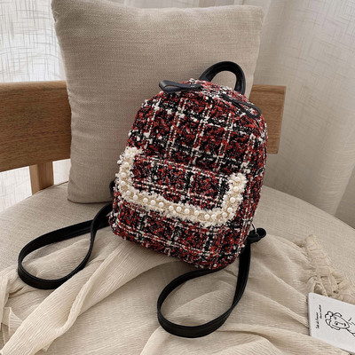 Sieviešu moderna rūtaina mugursoma ar rokturi