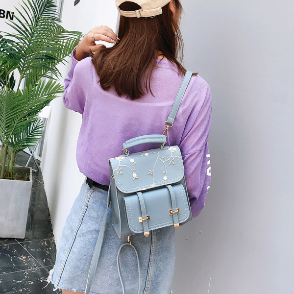 Sieviešu moderna eko-ādas mugursoma ar ziedu rakstu