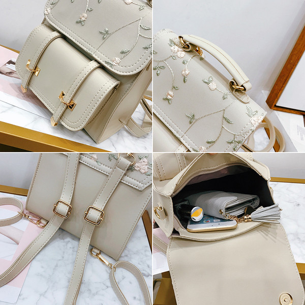 Sieviešu moderna eko-ādas mugursoma ar ziedu rakstu