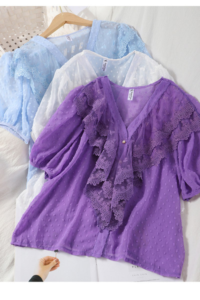 Suvine naiste särk spitsikaela ja pitsiga