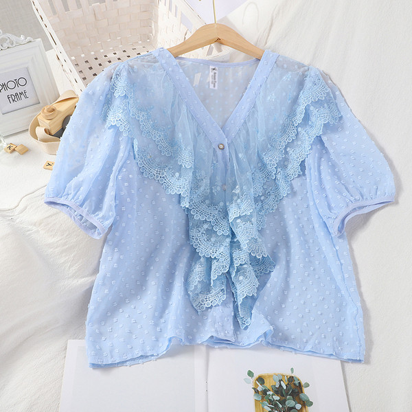 Suvine naiste särk spitsikaela ja pitsiga