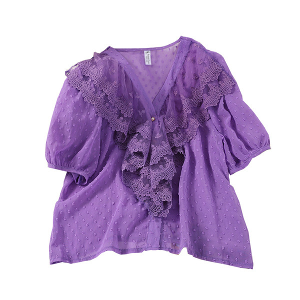 Suvine naiste särk spitsikaela ja pitsiga