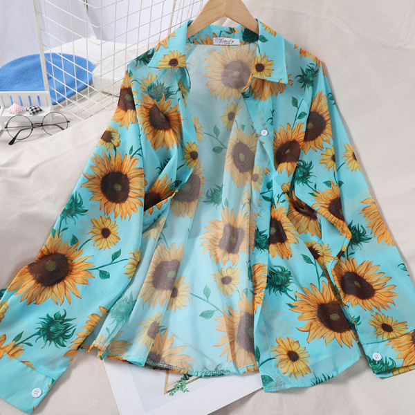 Moodne päevalilledega värvilise mustriga naiste särk