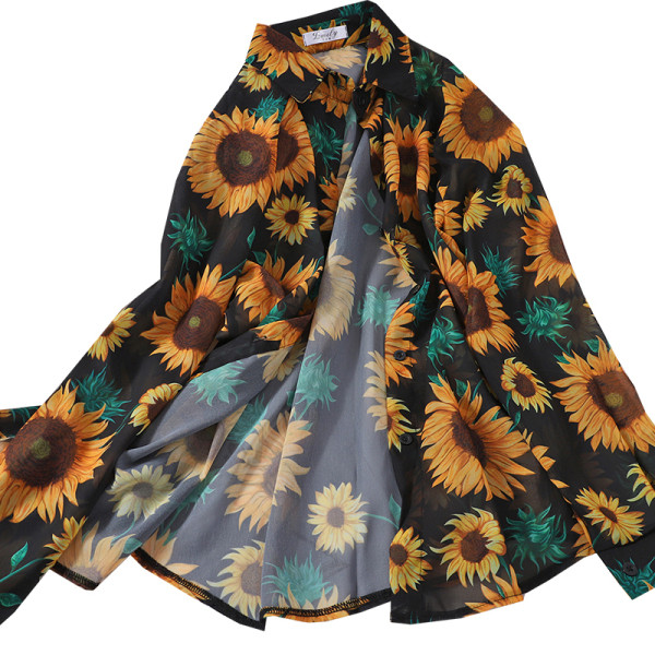 Moodne päevalilledega värvilise mustriga naiste särk