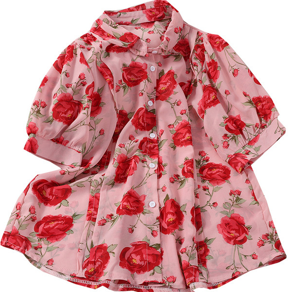 Suvine naiste särk klassikalise krae, lühikeste varrukate ja lillelise mustriga