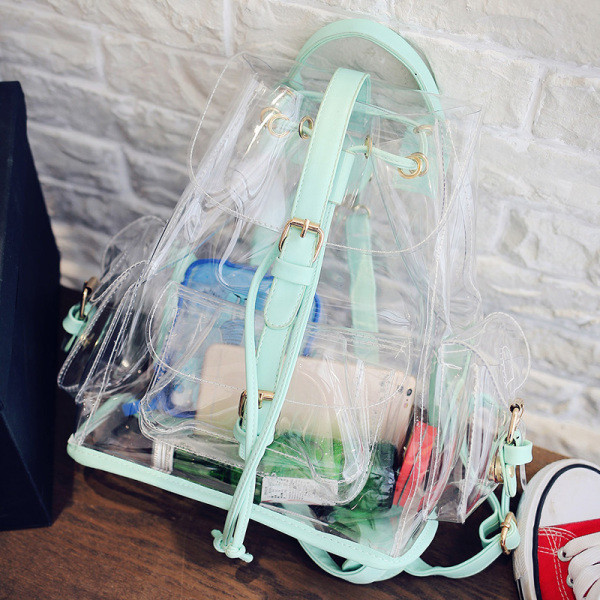 Moderna sieviešu caurspīdīga mugursoma ar mežģīnēm