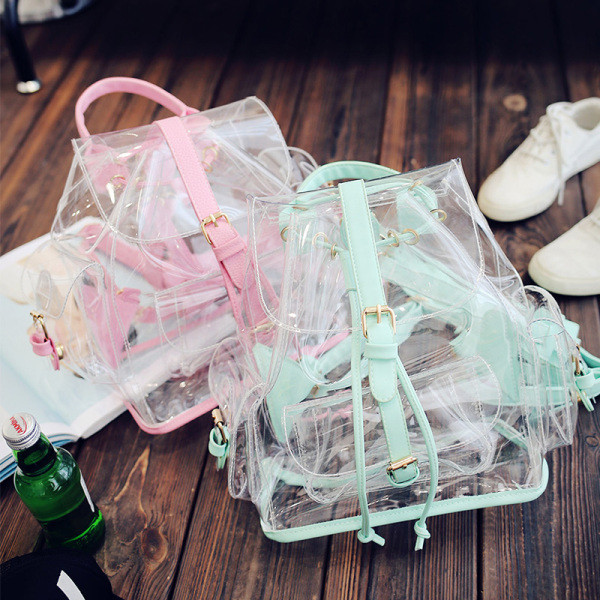 Moderna sieviešu caurspīdīga mugursoma ar mežģīnēm