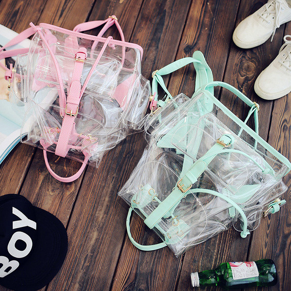 Moderna sieviešu caurspīdīga mugursoma ar mežģīnēm