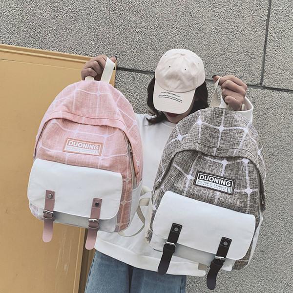 Sieviešu ikdienas rūtainā mugursoma ar uzrakstu