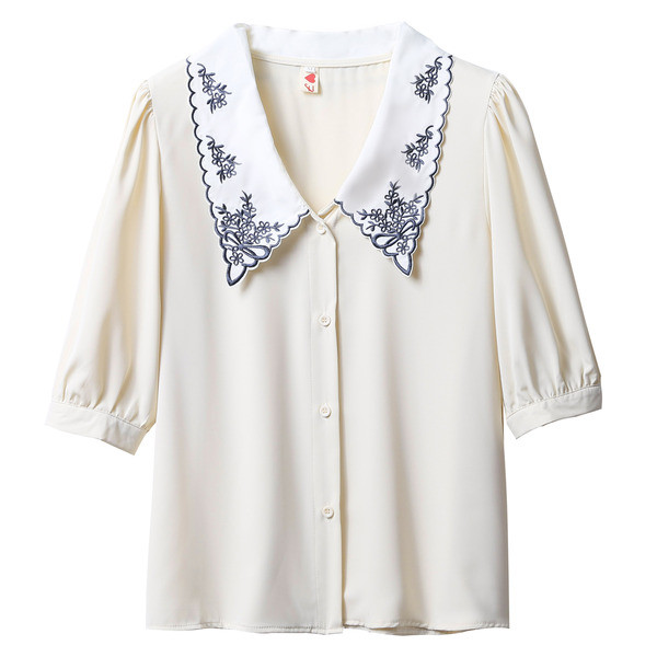 Stiilne naiste särk 3/4 varrukatega ja tikandiga krael