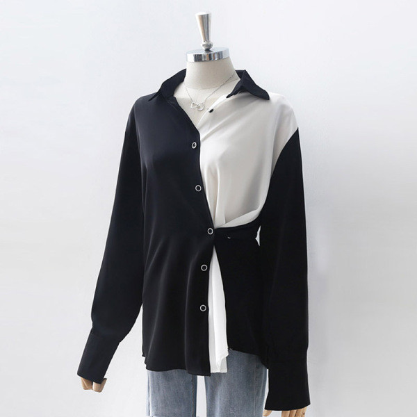 Kahevärviline klassikalise krae ja pikkade varrukatega naiste särk