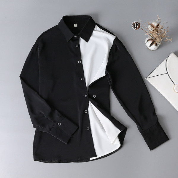 Kahevärviline klassikalise krae ja pikkade varrukatega naiste särk