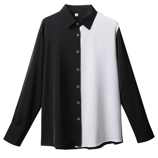 Kahevärviline klassikalise krae ja pikkade varrukatega naiste särk