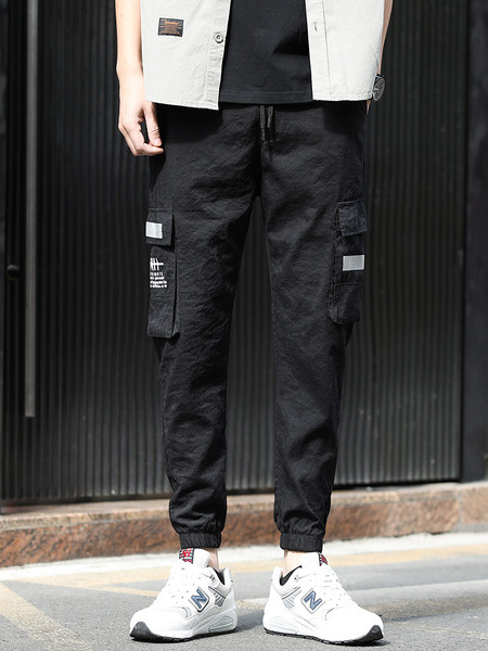 Ikdienas vīriešu bikses ar kabatām un saitēm