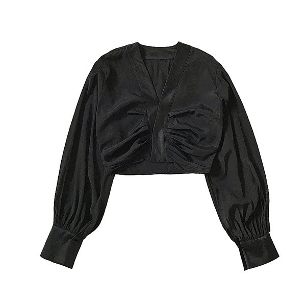 Naiste satiinist särk pikkade varrukatega ja V-kaelusega