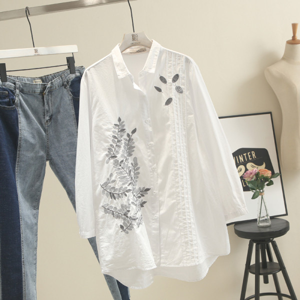 Moderns sieviešu balts krekls ar izšuvumiem un izmēriem līdz 4XL