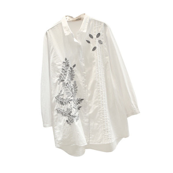 Moderns sieviešu balts krekls ar izšuvumiem un izmēriem līdz 4XL