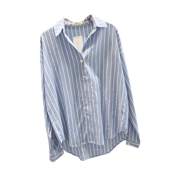 Liela izmēra svītrains sieviešu krekls ar garām piedurknēm un klasisku apkakli