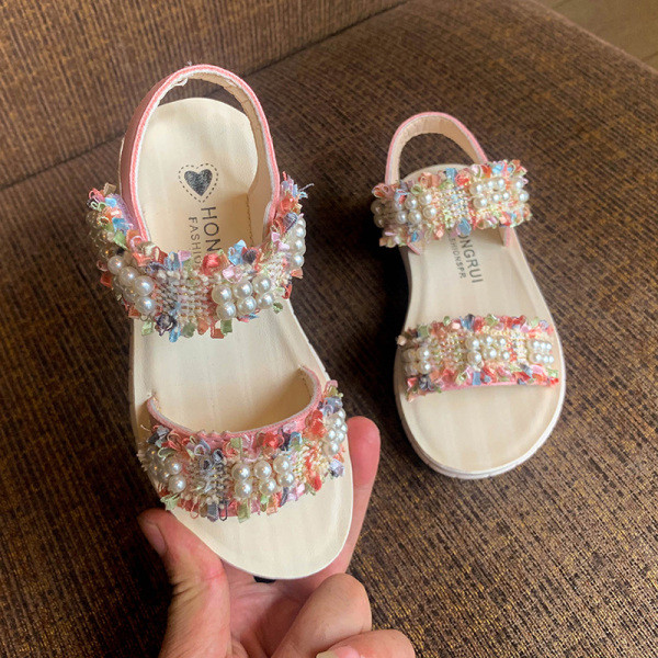 Mūsdienīgas bērnu sandales ar pērlēm meitenēm