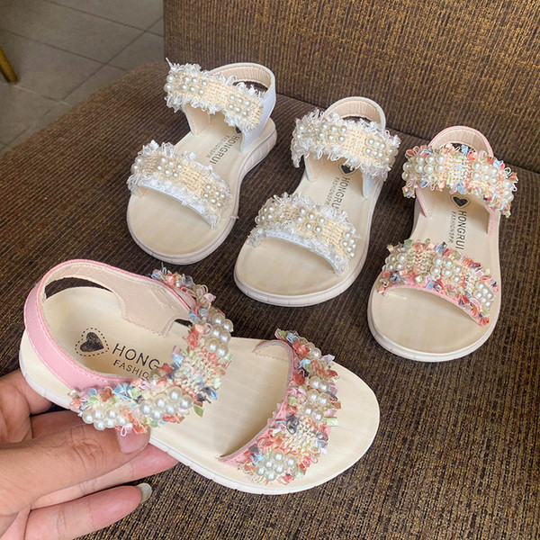 Mūsdienīgas bērnu sandales ar pērlēm meitenēm
