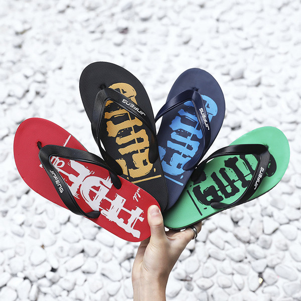 Papuci casual barbatesti cu inscriptie colorata pe talpa