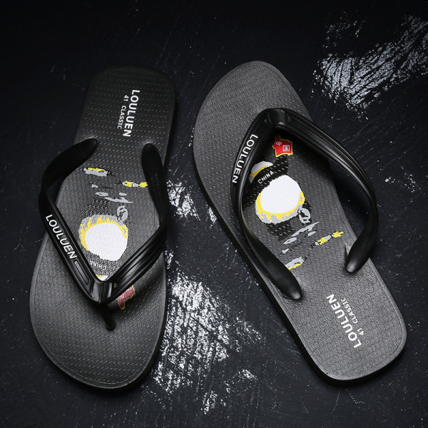 Papuci pentru bărbați peste deget cu aplicație colorată și inscripție